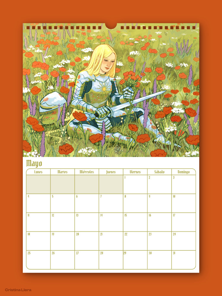 Calendario ilustrado 2026 de fantasía medieval